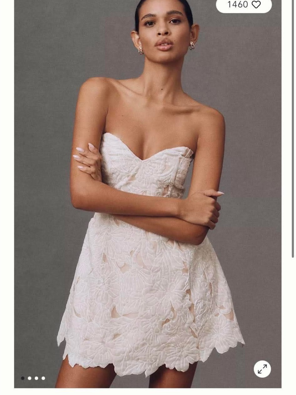 Anthropologie Strapless Floral Lace Mini Dress in Ivory